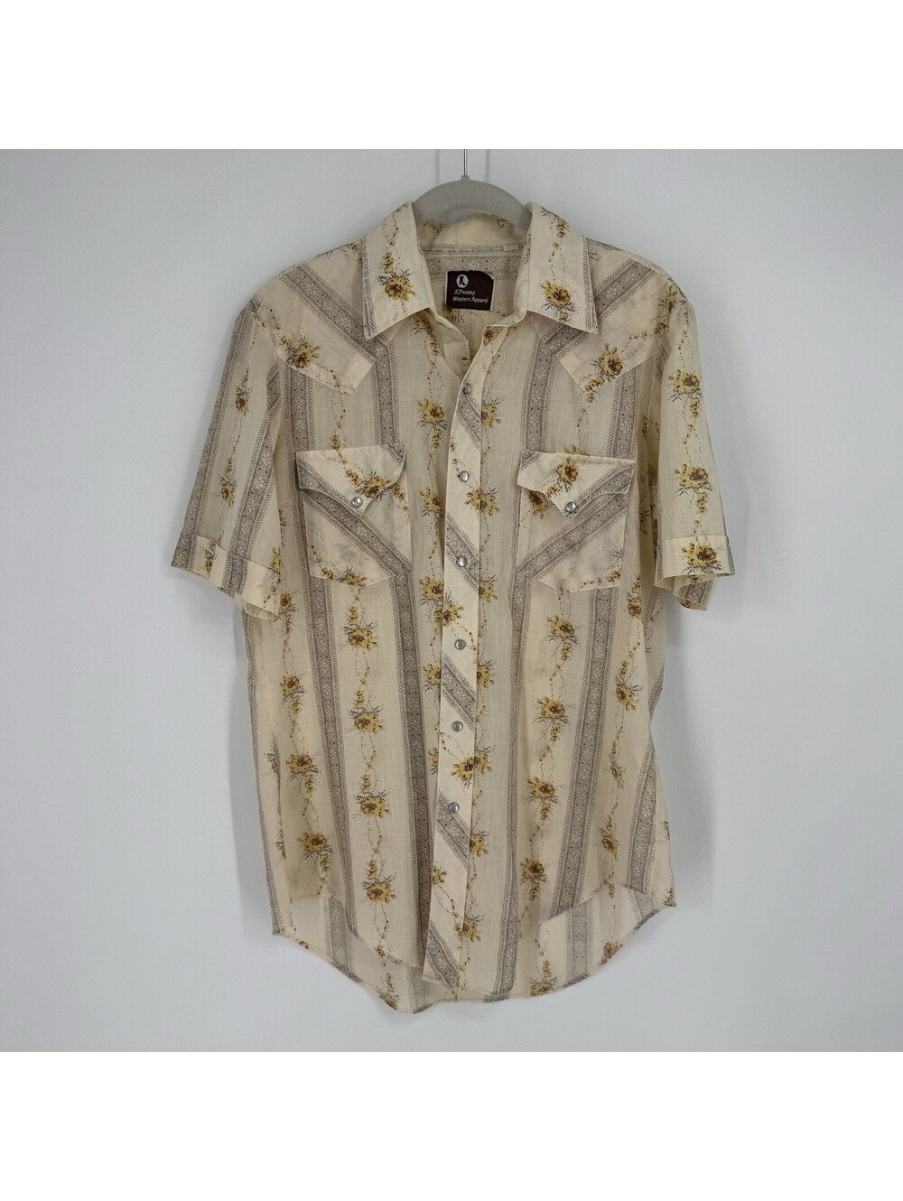Vintage JCPenney Western shirt mens small S cowboy snap pear floral prairie 70s